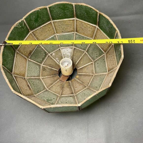 Vintage Tiffany Style 60's/ 70's Green & Gold Stain Glass Lamp Shade - Picture 8 of 8